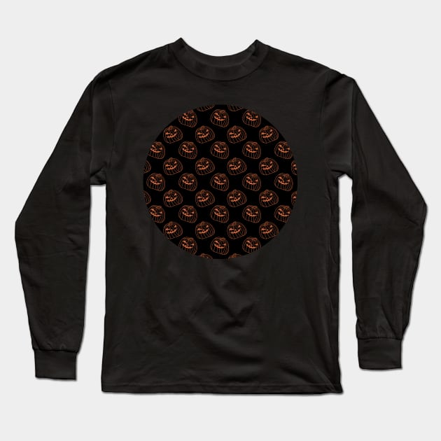 Black Round of Halloween Horror Pumpkin Heads Long Sleeve T-Shirt by ellenhenryart